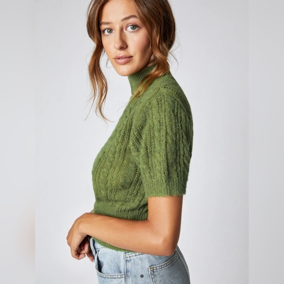 Wool-Blend Texture High Knit Sweater in Matcha Green - Picture 3 of 7